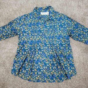 Country Store Womens Leaf Print Pleated Top Size M Peter Pan Collar Cottage